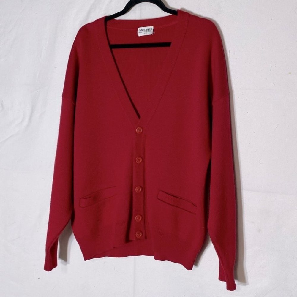 Vintage Moores Red Mr. Rogers Style Dadcore Grandpacore Button Up Cardigan XL